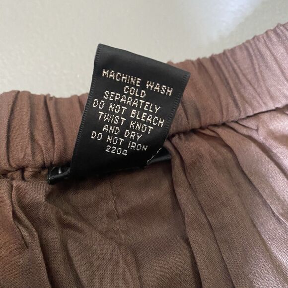 RAFAELLA Tiered Midi Skirt Eyelet Ribbon Boho Flowy 100% Cotton Womens L Brown - Picture 7 of 7